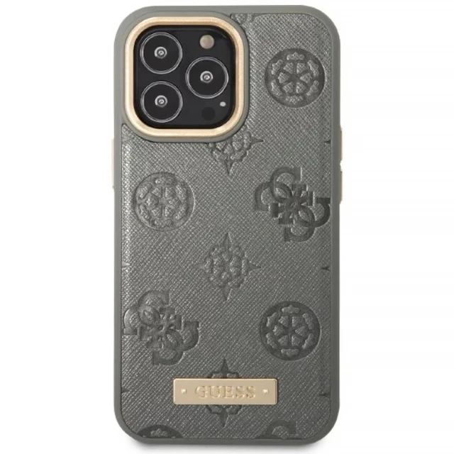 Чохол Guess Peony Logo Plate для iPhone 13 Pro Grey with MagSafe (GUHMP13LSAPSTG)