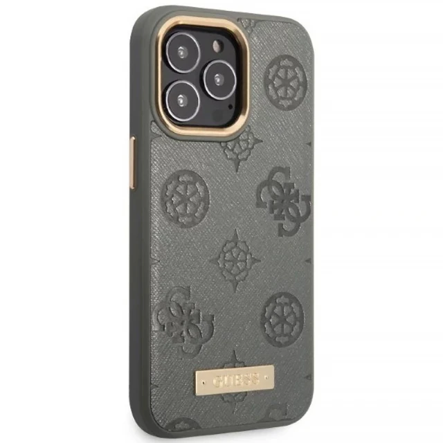 Чохол Guess Peony Logo Plate для iPhone 13 Pro Grey with MagSafe (GUHMP13LSAPSTG)