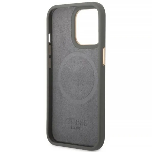 Чохол Guess Peony Logo Plate для iPhone 13 Pro Grey with MagSafe (GUHMP13LSAPSTG)