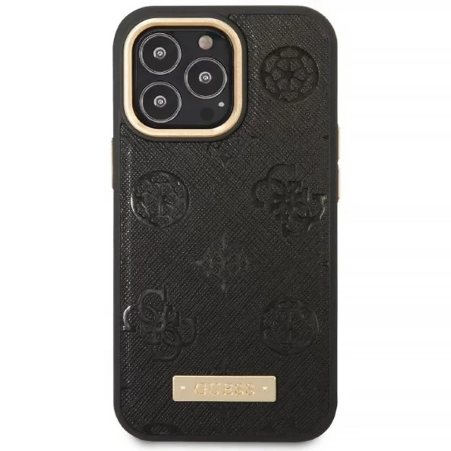 Чехол Guess Peony Logo Plate для iPhone 13 Pro Black with MagSafe (GUHMP13LSAPSTK)