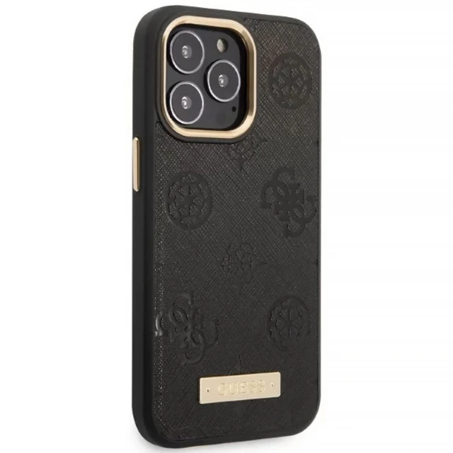 Чехол Guess Peony Logo Plate для iPhone 13 Pro Black with MagSafe (GUHMP13LSAPSTK)