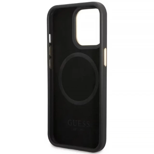 Чехол Guess Peony Logo Plate для iPhone 13 Pro Black with MagSafe (GUHMP13LSAPSTK)