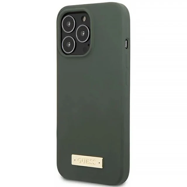Чохол Guess Silicone Logo Plate для iPhone 13 Pro Khaki with MagSafe (GUHMP13LSPLA)