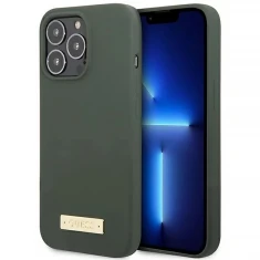 Чохол Guess Silicone Logo Plate для iPhone 13 Pro Khaki with MagSafe (GUHMP13LSPLA)