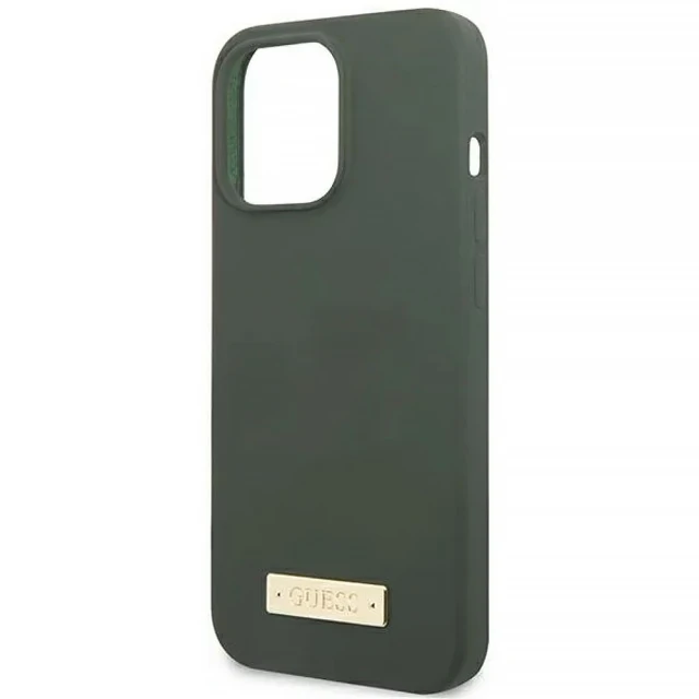 Чохол Guess Silicone Logo Plate для iPhone 13 Pro Khaki with MagSafe (GUHMP13LSPLA)