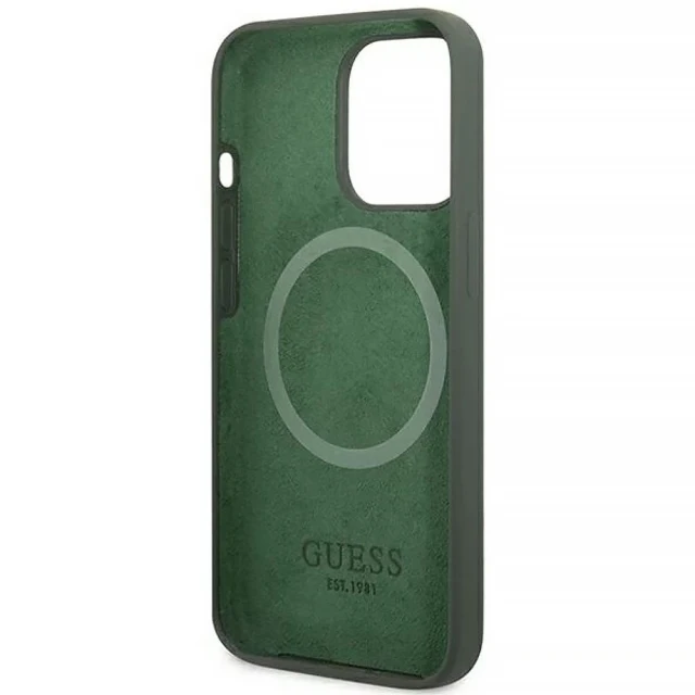 Чохол Guess Silicone Logo Plate для iPhone 13 Pro Khaki with MagSafe (GUHMP13LSPLA)