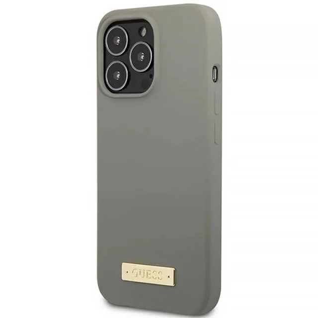 Чохол Guess Silicone Logo Plate для iPhone 13 Pro Grey with MagSafe (GUHMP13LSPLG)