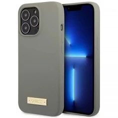 Чохол Guess Silicone Logo Plate для iPhone 13 Pro Grey with MagSafe (GUHMP13LSPLG)