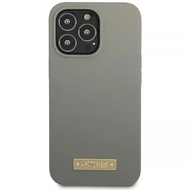 Чохол Guess Silicone Logo Plate для iPhone 13 Pro Grey with MagSafe (GUHMP13LSPLG)