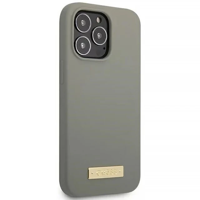 Чохол Guess Silicone Logo Plate для iPhone 13 Pro Grey with MagSafe (GUHMP13LSPLG)