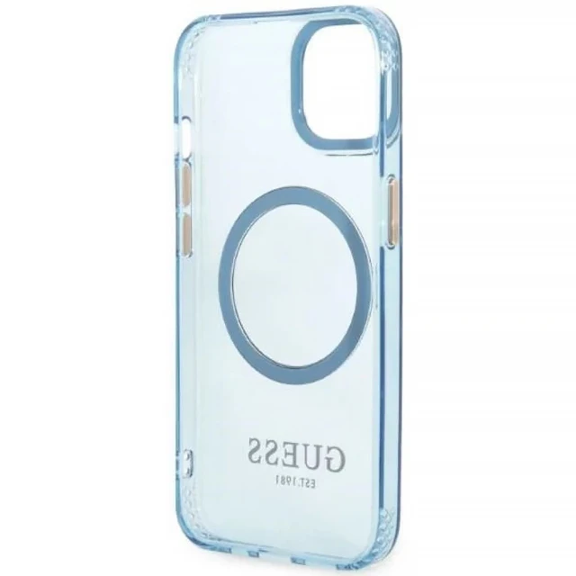 Чохол Guess Gold Outline Translucent для iPhone 13 Blue with MagSafe (GUHMP13MHTCMB)