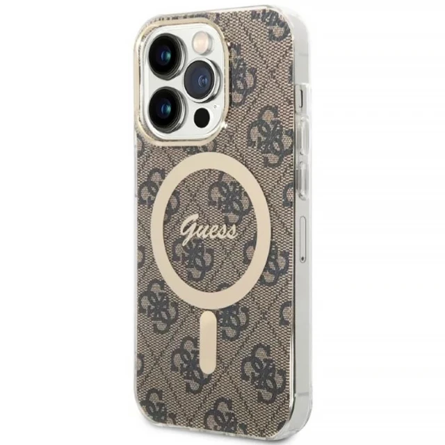 Чохол із зарядним пристроєм Guess 4G Print + Charger Set для iPhone 14 Pro Brown with MagSafe (GUBPP14LH4EACSW)