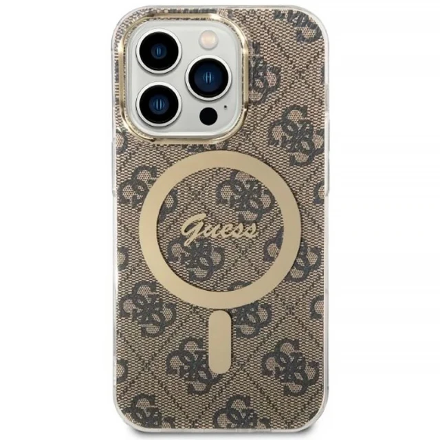 Чохол із зарядним пристроєм Guess 4G Print + Charger Set для iPhone 14 Pro Brown with MagSafe (GUBPP14LH4EACSW)