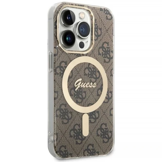 Чохол із зарядним пристроєм Guess 4G Print + Charger Set для iPhone 14 Pro Brown with MagSafe (GUBPP14LH4EACSW)