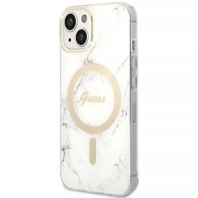 Чохол із зарядним пристроєм Guess Marble + Charger Set для iPhone 14 Plus White with MagSafe (GUBPP14MHMEACSH)