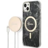 Чохол із зарядним пристроєм Guess Marble + Charger Set для iPhone 14 Plus Black with MagSafe (GUBPP14MHMEACSK)