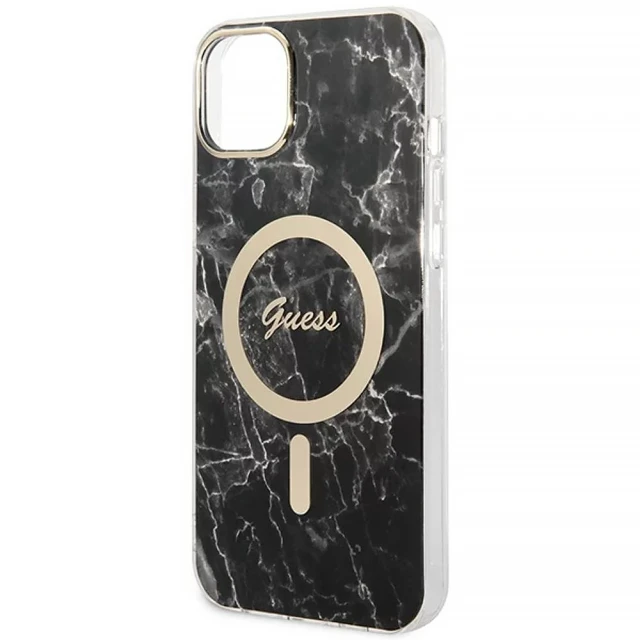Чохол із зарядним пристроєм Guess Marble + Charger Set для iPhone 14 Plus Black with MagSafe (GUBPP14MHMEACSK)