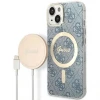 Чохол із зарядним пристроєм Guess 4G Print + Charger Set для iPhone 14 | 13 Blue with MagSafe (GUBPP14SH4EACSB)