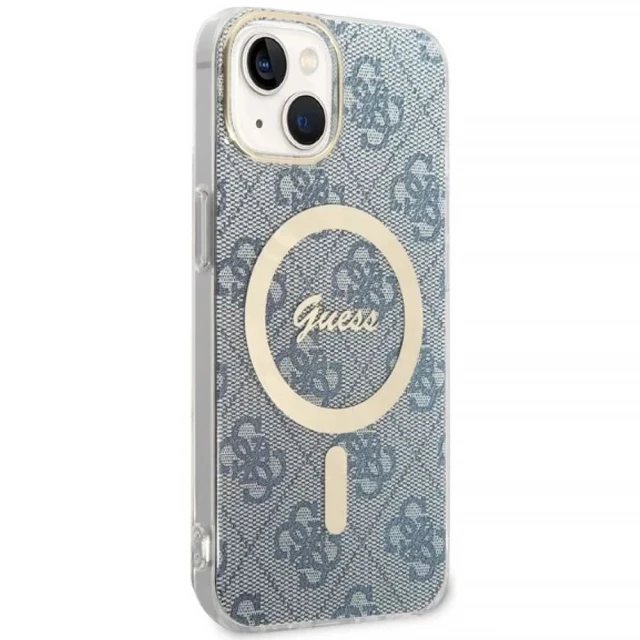 Чохол із зарядним пристроєм Guess 4G Print + Charger Set для iPhone 14 | 13 Blue with MagSafe (GUBPP14SH4EACSB)