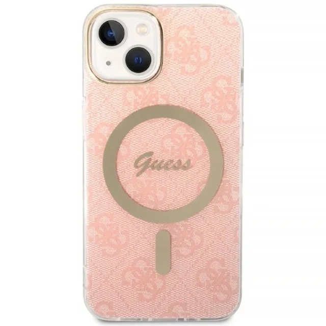 Чохол із зарядним пристроєм Guess 4G Print + Charger Set для iPhone 14 | 13 Pink with MagSafe (GUBPP14SH4EACSP)