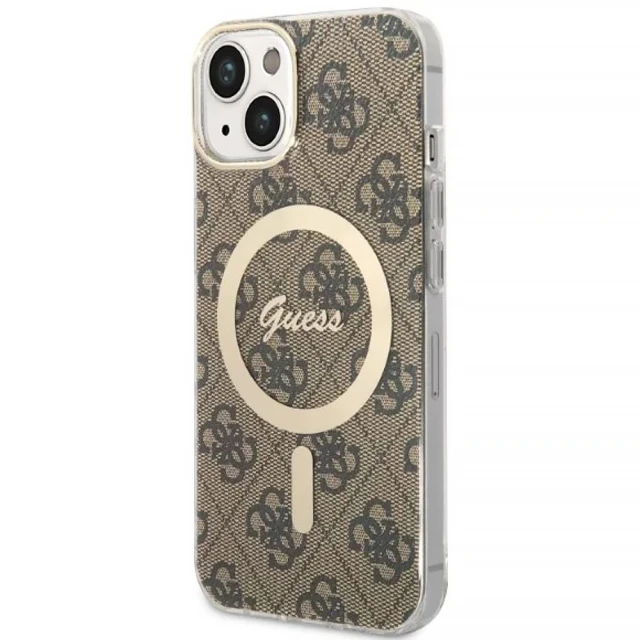 Чохол із зарядним пристроєм Guess 4G Print + Charger Set для iPhone 14 | 13 Brown with MagSafe (GUBPP14SH4EACSW)