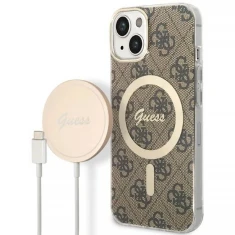 Чохол із зарядним пристроєм Guess 4G Print + Charger Set для iPhone 14 | 13 Brown with MagSafe (GUBPP14SH4EACSW)
