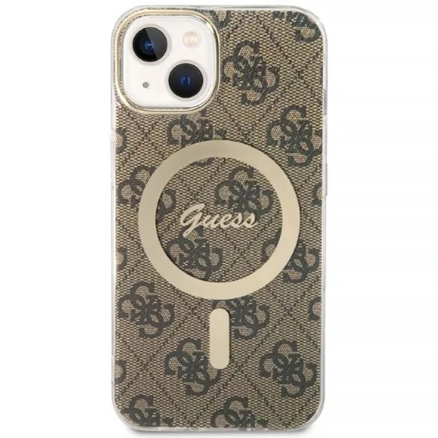 Чохол із зарядним пристроєм Guess 4G Print + Charger Set для iPhone 14 | 13 Brown with MagSafe (GUBPP14SH4EACSW)