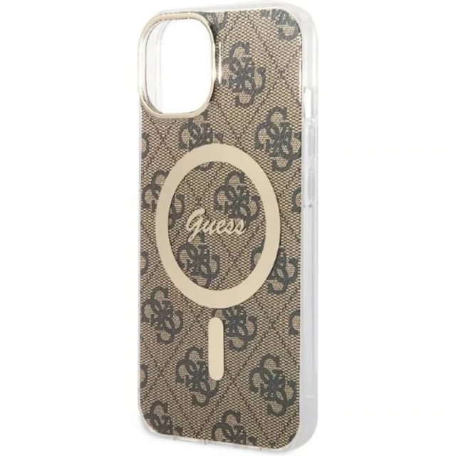 Чохол із зарядним пристроєм Guess 4G Print + Charger Set для iPhone 14 | 13 Brown with MagSafe (GUBPP14SH4EACSW)