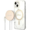 Чохол із зарядним пристроєм Guess Marble + Charger Set для iPhone 14 | 13 White with MagSafe (GUBPP14SHMEACSH)