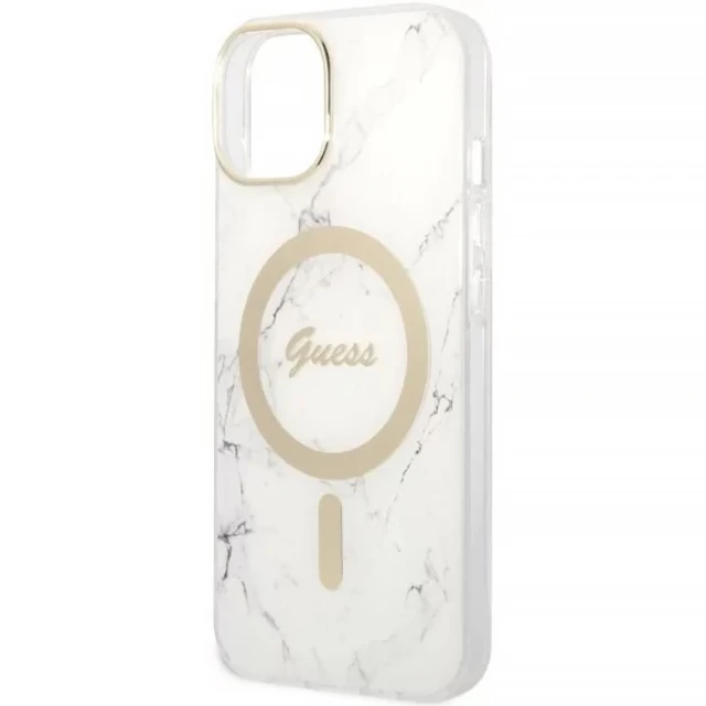 Чохол із зарядним пристроєм Guess Marble + Charger Set для iPhone 14 | 13 White with MagSafe (GUBPP14SHMEACSH)