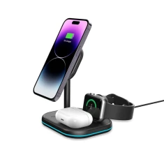 Бездротовий зарядний пристрій Tech-Protect 15W-A27 Magnetic 3-in-1 Black with MagSafe (9490713934586)