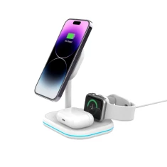 Бездротовий зарядний пристрій Tech-Protect 15W-A27 Magnetic 3-in-1 White with MagSafe (9490713934647)
