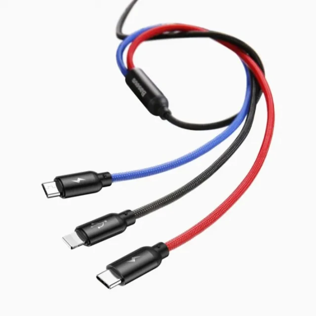 Кабель Baseus Three Primary Colors 3-in-1 USB-A to USB-C/Lightning/Micro-USB 0.3m Black (CAMLT-ASY01)