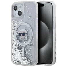 Чехол Karl Lagerfeld Liquid Glitter Karl Head для iPhone 15 | 14 | 13 Transparent with MagSafe (KLHMP15SLGKISGH)