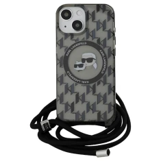 Чехол Karl Lagerfeld IML Crossbody Monogram Karl & Choupette Head для iPhone 15 | 14 | 13 Black with MagSafe (KLHMP15SHCKCKLCK)