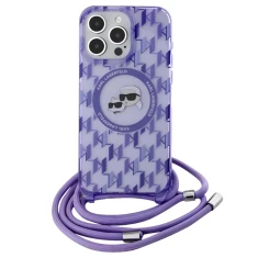 Чехол Karl Lagerfeld IML Crossbody Monogram Karl & Choupette Head для iPhone 15 Pro Max Purple with MagSafe (KLHMP15XHCKCKLCU)