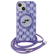 Чехол Karl Lagerfeld IML Crossbody Monogram Karl & Choupette Head для iPhone 15 | 14 | 13 Purple with MagSafe (KLHMP15SHCKCKLCU)