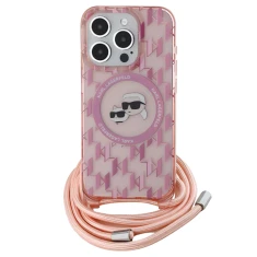 Чохол Karl Lagerfeld IML Crossbody Monogram Karl & Choupette Head для iPhone 15 Pro Max Pink with MagSafe (KLHMP15XHCKCKLCP)