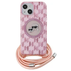 Чохол Karl Lagerfeld IML Crossbody Monogram Karl & Choupette Head для iPhone 15 | 14 | 13 Pink with MagSafe (KLHMP15SHCKCKLCP)