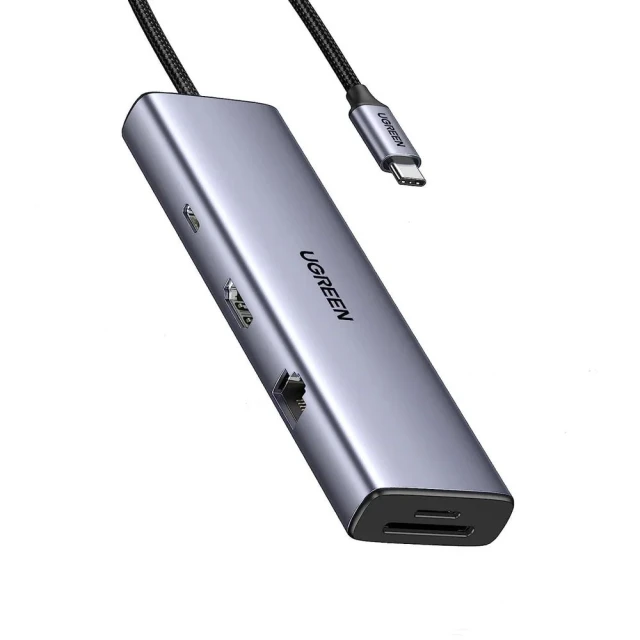 USB-хаб Ugreen USB-C to 3x USB-A | HDMI | VGA | RJ45 | SD/TF PD 100W Grey (6941876213757)