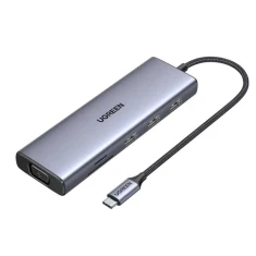 USB-хаб Ugreen USB-C to 3x USB-A | HDMI | VGA | RJ45 | SD/TF PD 100W Grey (6941876213757)