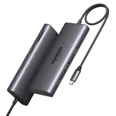 USB-хаб Ugreen USB-C to 2x HDMI | 3x USB-A | USB-C | SD/TF | RJ45 PD 100W Grey (6941876215348)