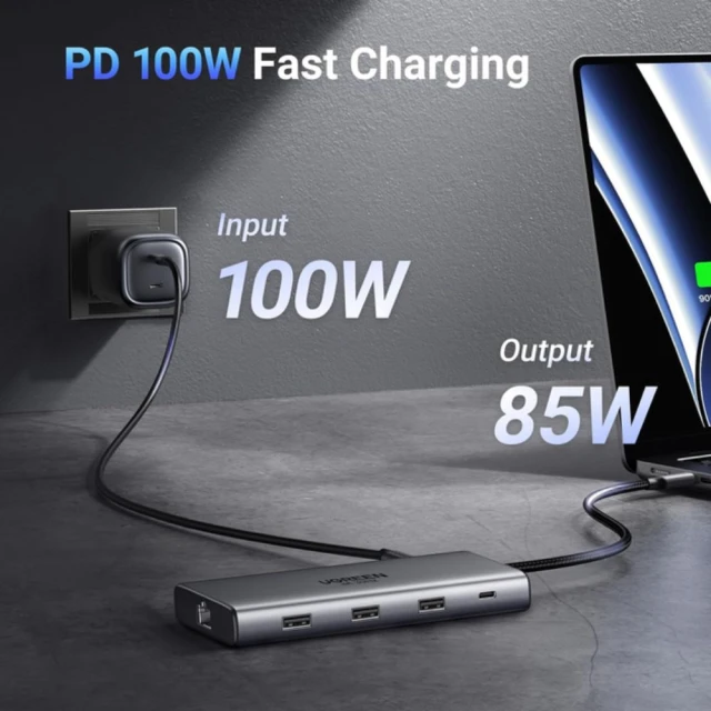 USB-хаб Ugreen USB-C to 2x HDMI | 3x USB-A | USB-C | SD/TF | RJ45 PD 100W Grey (6941876215348)