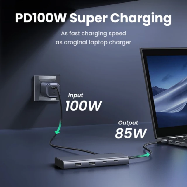 USB-хаб Ugreen USB-C to 2x HDMI | DisplayPort | 2x USB-A | 2x USB-C PD 100W Grey (6941876236251)