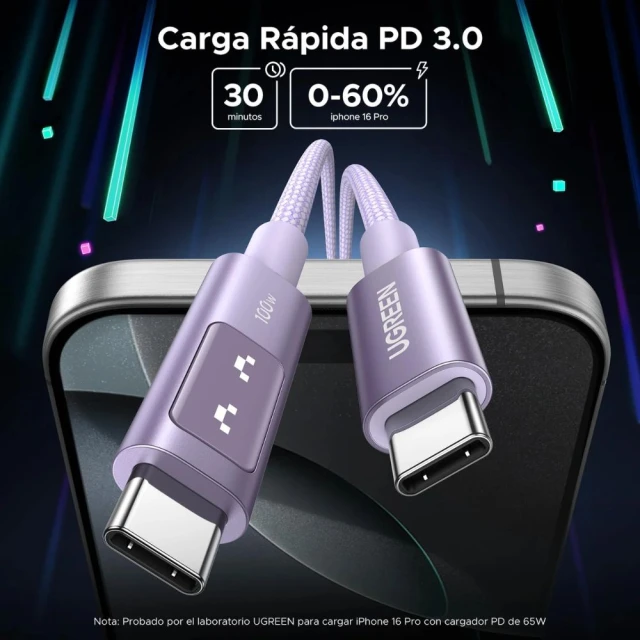 Кабель Ugreen Uno USB-C to USB-C 100W 2m Purple (6941876262168)