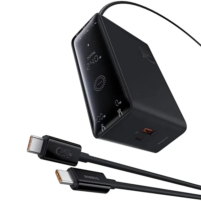 Мережевий подовжувач Baseus Digital GaN Intelligent Desktop PD 240W 3xUSB-C | USB-A | DC with DC to DC Cable 1 m Black (P10163901113-00)