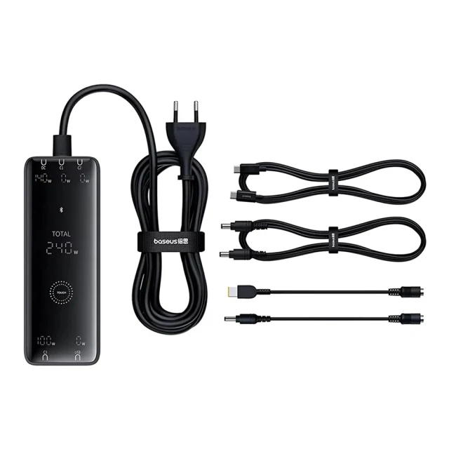 Мережевий подовжувач Baseus Digital GaN Intelligent Desktop PD 240W 3xUSB-C | USB-A | DC with DC to DC Cable 1 m Black (P10163901113-00)