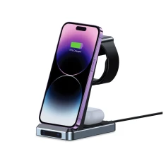 Бездротовий зарядний пристрій Tech-Protect 15W-A26 3-in-1 Black with MagSafe (9490713934487)