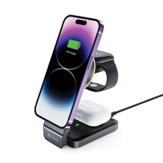Бездротовий зарядний пристрій Tech-Protect 15W-A28 Magnetic 3-in-1 Black with MagSafe (9490713934593)