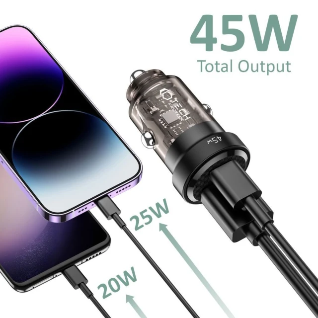 Автомобільний зарядний пристрій Tech-Protect CC42W 2-Port Car Charger PD45W | QC3.0 Black (CC42W)